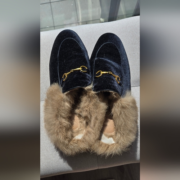 Faux Fur Lined Velvet Loafers - Picture 1 of 5